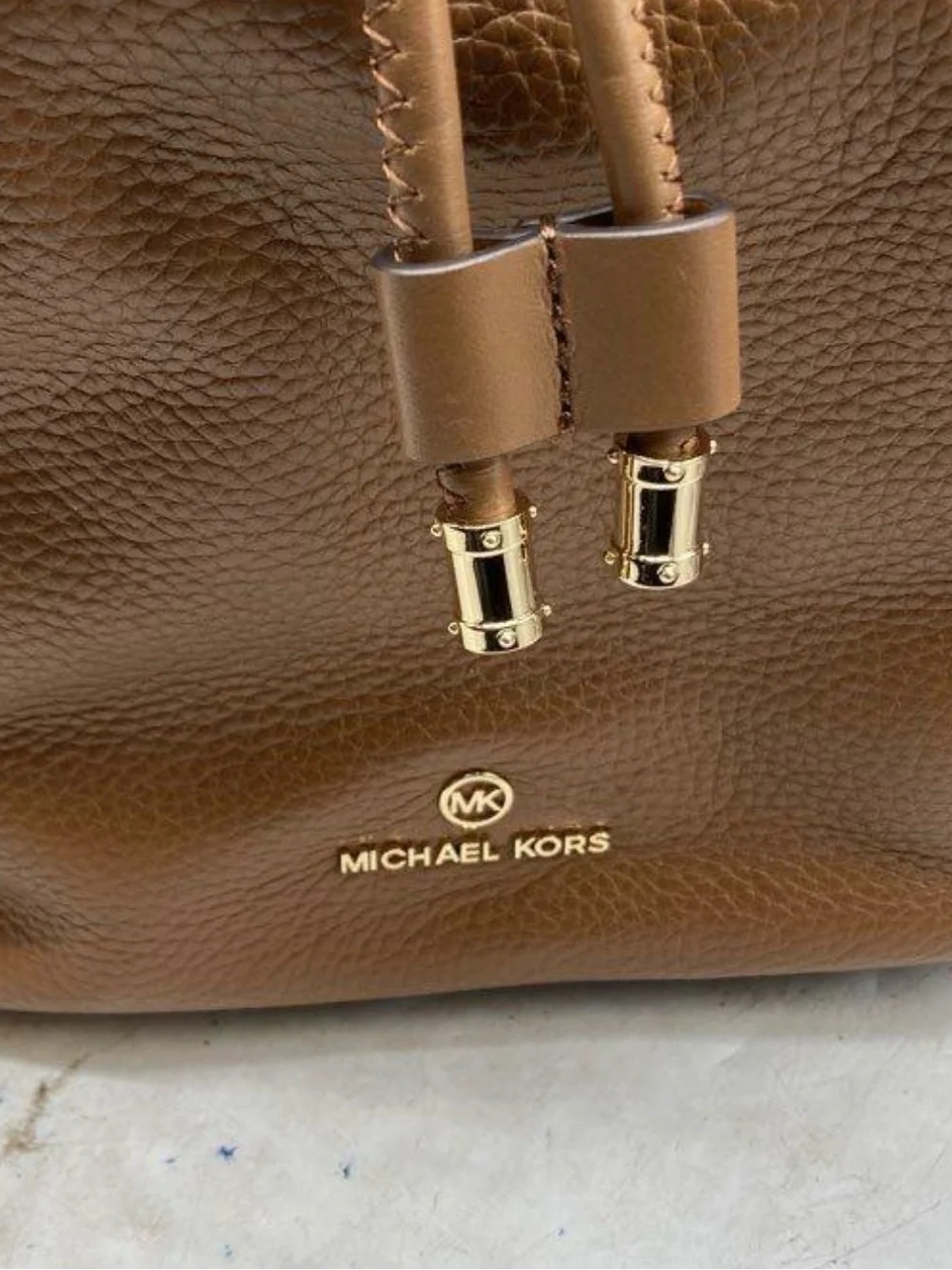 Michael Kors Cognac Pebbled Leather Drawstring Tote